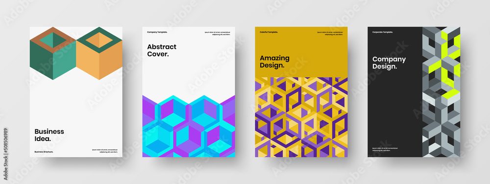 Isolated handbill A4 design vector illustration composition. Abstract mosaic hexagons corporate cover concept bundle.