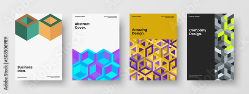 Isolated handbill A4 design vector illustration composition. Abstract mosaic hexagons corporate cover concept bundle.