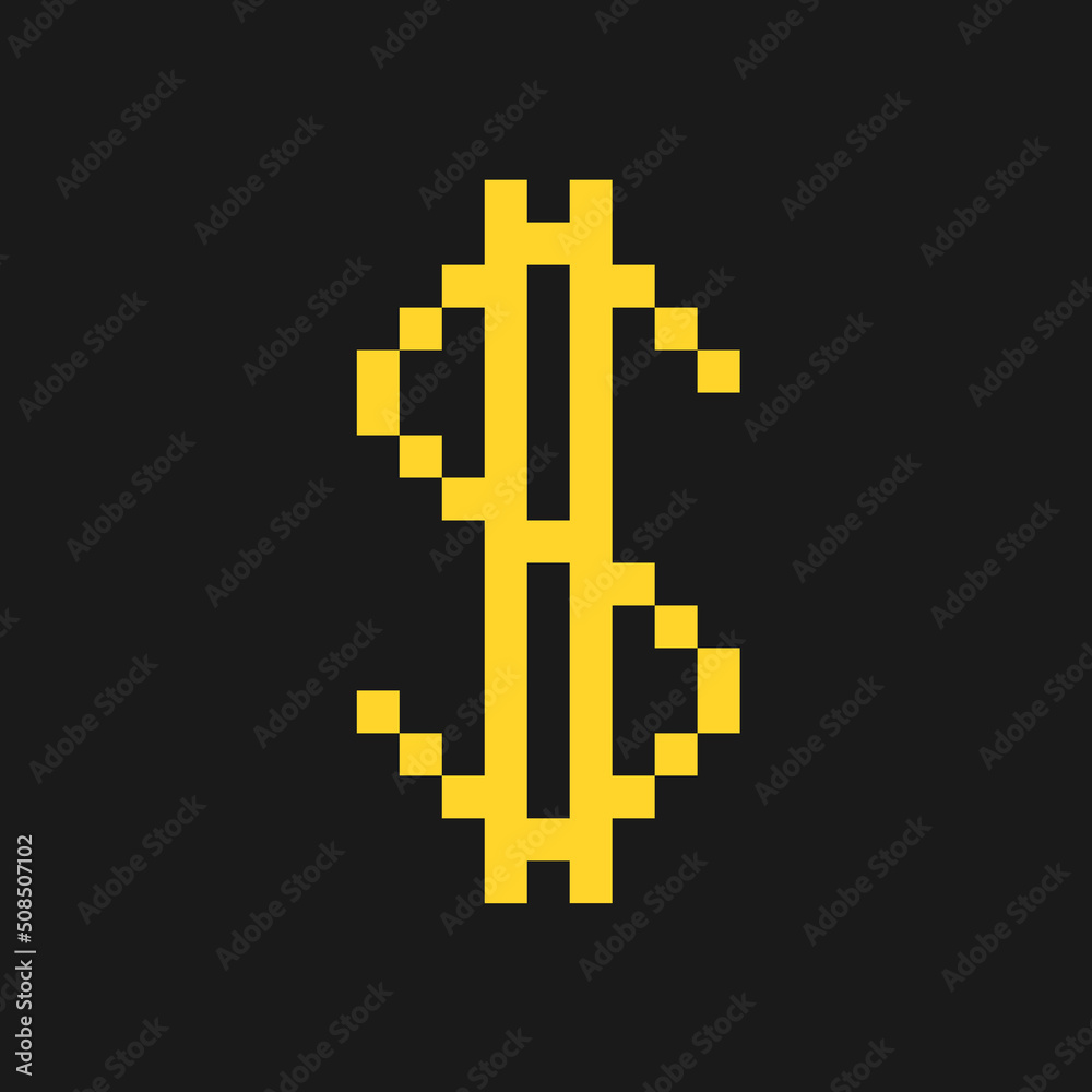 Digital US dollar - pixelated symbol as metaphor of fiat currency as virtual cryptocurrency and crypto. Vector illustration isolated on plain black background. Digital US dollar - pixelated symbol as metaphor of fiat currency as virtual cryptocurrency and crypto. Vector illustration isolated on plain black background.
