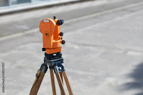 Obraz na płótnie Theodolite a precision optical instrument for measuring angles between designated visible points on a construction site w salonie