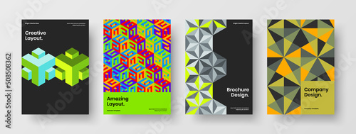 Abstract journal cover A4 design vector illustration composition. Trendy mosaic pattern corporate brochure concept bundle.