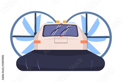 Hovercraft or Air-cushion Vehicle Boat as Sea Rescue and Emergency Equipment for Urgent Saving of Life Vector Illustration