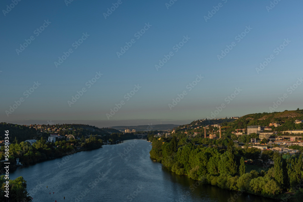 Valley of river Vltava in capital Prague in Czech republic in morning time