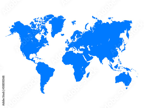 blue world map on white background in flat vector