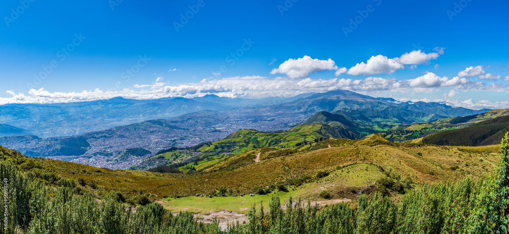 Quito, the capital of Ecuador, seen from a high mountain at an altitude of 4,400 meters