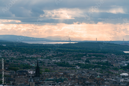Sunset view from arthur's seat  in edinburgh in scotland