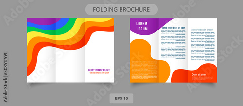 Tri-fold LGBT BROCHURE DESIGN White flyer with colorful stripes. Rainbow colors. Vector design layout for banners presentations, flyers.