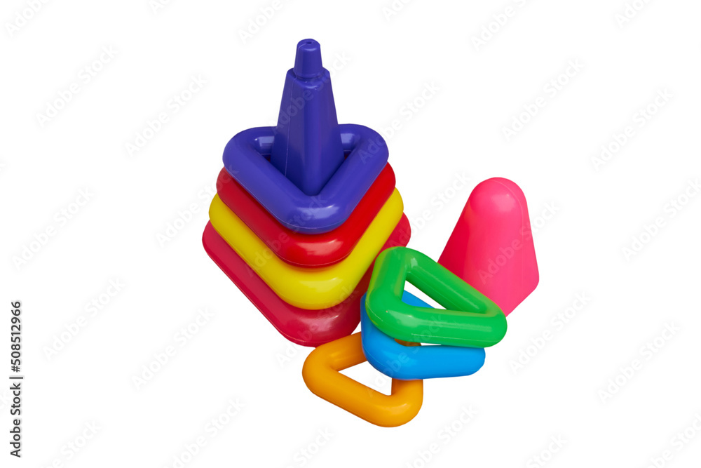 Fototapeta premium toy pyramid on a white background,children's toy for child development