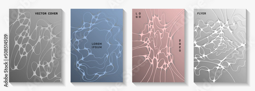Gorgeous music party posters. Bent curve lines torrent textures. Tracery cover vector templates. Disco party posters and banners fluid wavy graphic design.