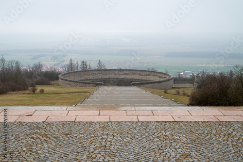 Old stage in foggy day