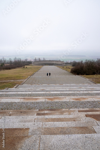 Old stage in foggy day