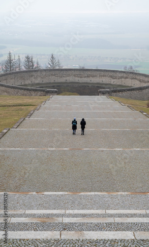 Old stage in foggy day