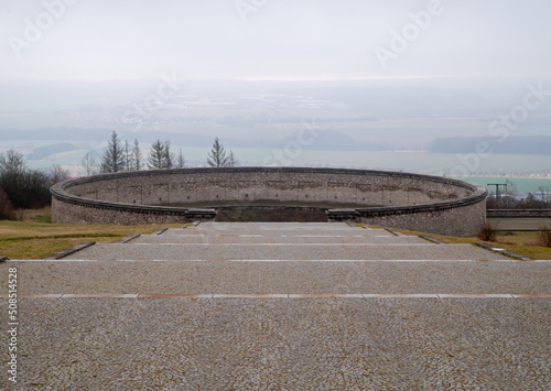 Old stage in foggy day