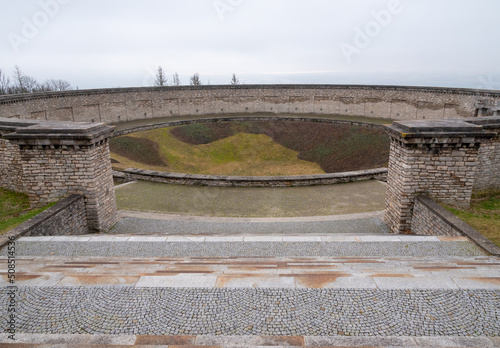 Old stage in foggy day