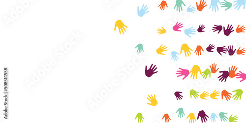Print op canvas Abstract kids handprints art therapy concept vector illustration.