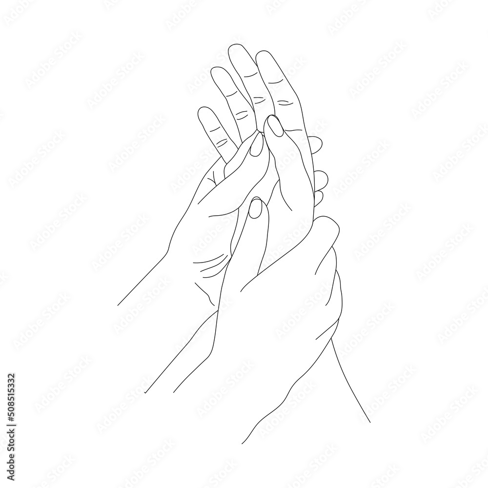 hand massage line art contour, image of basic hand massage movements, hand and body health, concept of care for women's hands through massage hand massage line art contour, image of basic hand massage movements, hand and body health, concept of care for women's hands through massage