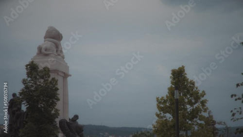 Passing Historic statue of Istvan Tisza in Budapest by tramway. 