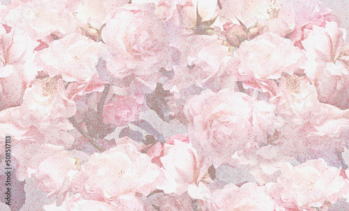 Tekstura z motywem róż w odcieniach jasnego różu. Grafika cyfrowa przeznaczona do druku na tkaninie, ozdobnym papierze, tapecie. © Victoria Ritchie
