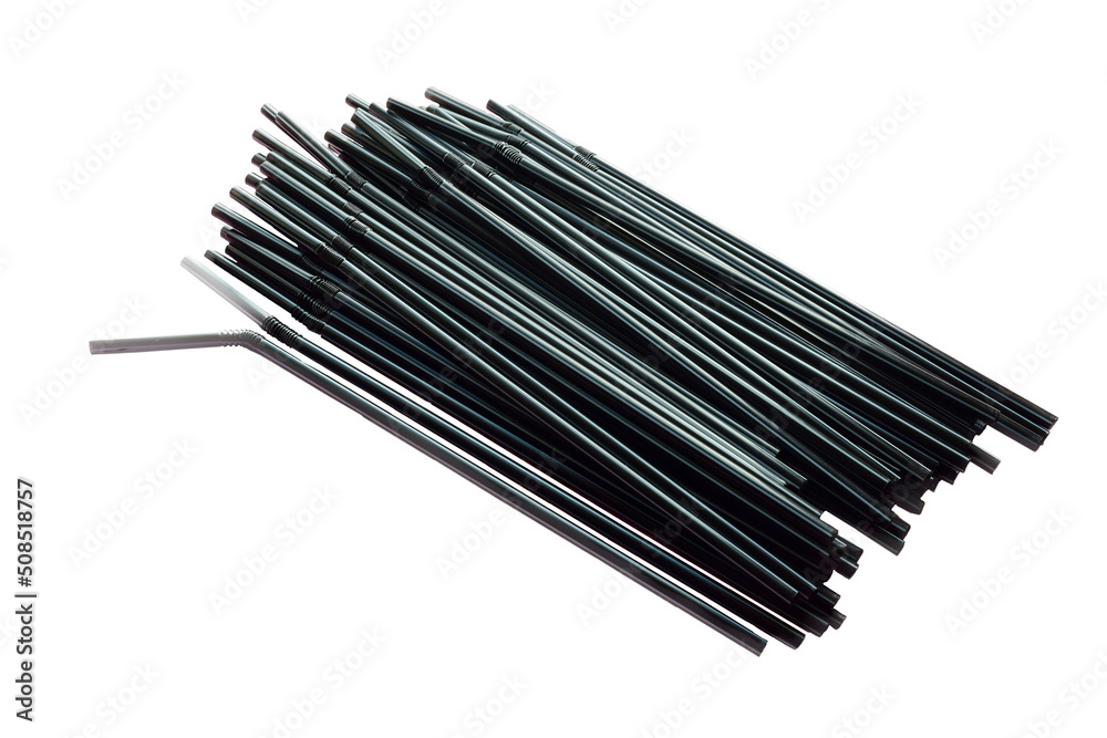 Pile of black cocktail tubes on white clipping background Pile of black cocktail tubes on white clipping background