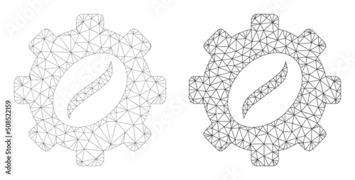 Polygonal mesh coffee industry icons. Flat model variants are created from coffee industry symbol and mesh lines. Abstract lines, triangles and points organized into coffee industry mesh.