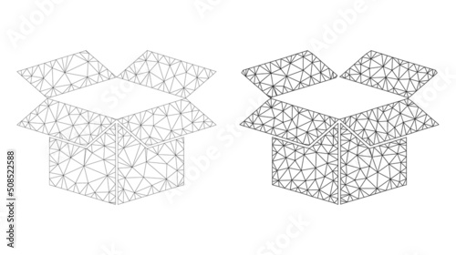 Polygonal mesh carton box icons. Flat frame variants are created from carton box symbol and mesh lines. Abstract lines, triangles and points are organized into carton box carcass.