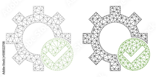 Polygonal mesh apply settings icons. Flat structure variants are created from apply settings symbol and mesh lines. Abstract lines, triangles and points combined into apply settings mesh.