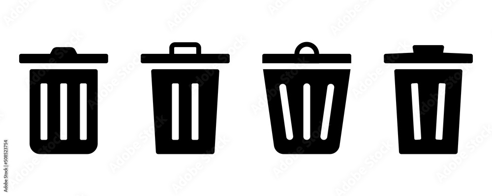 Trash can icon set. Recycle bin symbol. Trash bin silhouette. Recycle symbol in black. Dustbin sign in glyph. Stock vector illustration Trash can icon set. Recycle bin symbol. Trash bin silhouette. Recycle symbol in black. Dustbin sign in glyph. Stock vector illustration