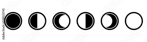 Moon icon set. Moon phase symbol. Crescent icon in glyph. Crescent icon set. Lunar symbol in black. Moon silhouette. Stock vector illustration