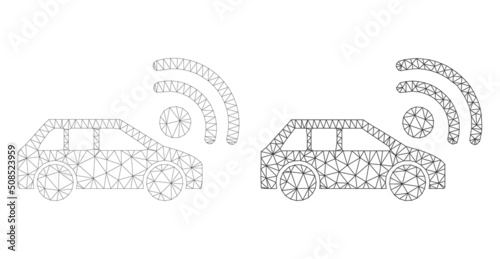 Polygonal mesh car radar icons. Flat frame variants created from car radar pictogram and mesh lines. Abstract lines, triangles and points organized into car radar frame.