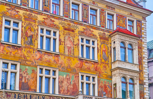 Details of the facade of Wiehl's House in Wenceslas Square, Prague, Czech Republic photo