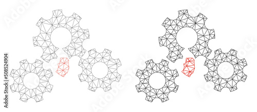 Polygonal mesh broken gear mechanism icons. Flat model versions are created from broken gear mechanism icon and mesh lines. Abstract lines,