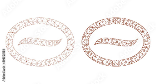 Polygonal mesh coffee bean icons. Flat frame variants created from coffee bean pictogram and mesh lines. Abstract lines, triangles and points are organized into coffee bean mesh.