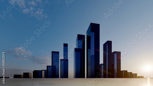 Architecture background exterior of modern glass skyscrapers 3d render