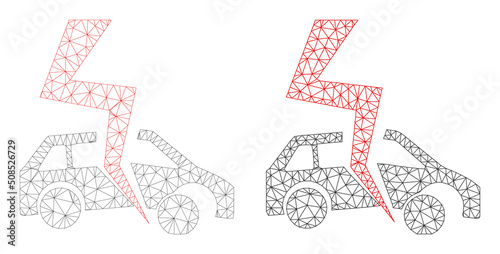 Polygonal mesh car accident icons. Flat mesh versions are created from car accident icon and mesh lines. Abstract lines, triangles and points are organized into car accident carcass.