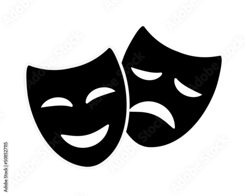 Theatre masks with opposite emotions, sad and happy. Vector isolated on white