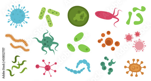 Vector collection of germs and viruses isolated on white