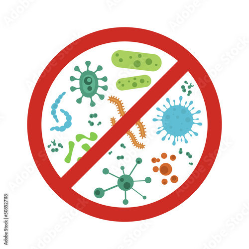 Antibacterial and antiviral sign. Vector label for disinfectant, antiseptic, sanitizer, soap. Isolated on white