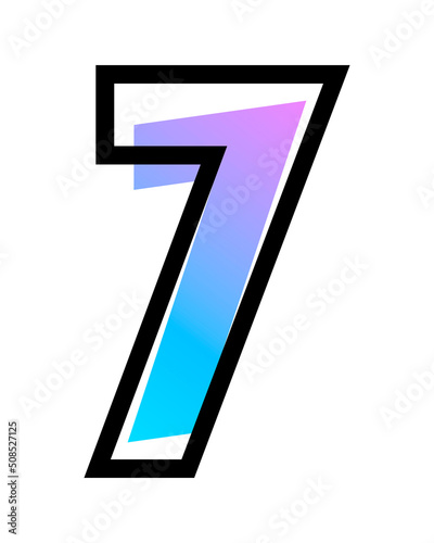Vector number 7 with blue-purple gradient color and black outline