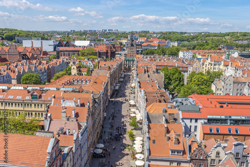 Gdansk, Poland - June 23 2022 "Sky view of old town and Basilica of St. Mary in Gdansk"