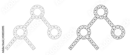 Polygonal mesh binary links icons. Flat frame versions are created from binary links icon and mesh lines. Abstract lines, triangles and points are combined into binary links frame.