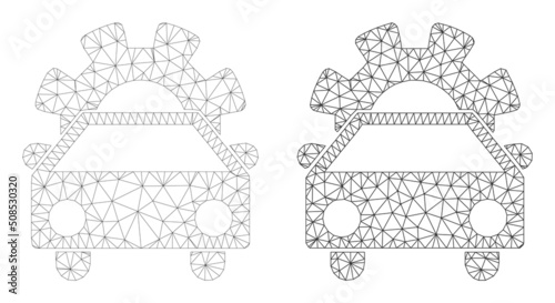 Polygonal mesh car industry icons. Flat model versions are created from car industry icon and mesh lines. Abstract lines, triangles and points are combined into car industry mesh.