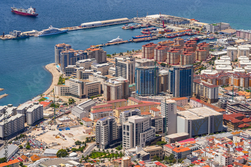 Aerial view of some appartment buildings in Gibraltar, an Overseas Territory of the United Kingdom located in the South of Spain in the Mediterranean Sea photo