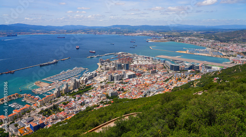 Aerial view of the city center of Gibraltar, an Overseas Territory of the United Kingdom located in the South of Spain in the Mediterranean Sea © Alexandre ROSA