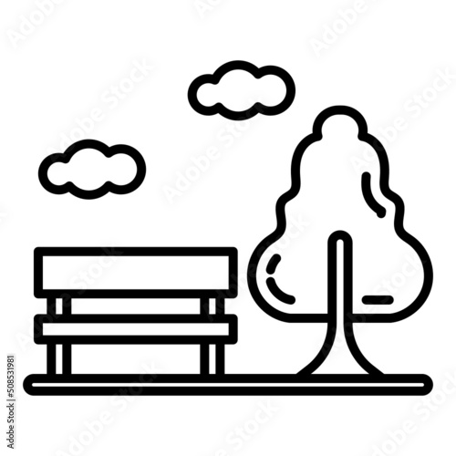 tree and park bench icon on transparent background