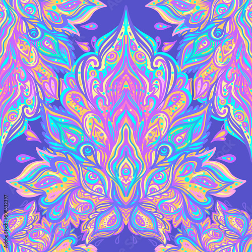 Vector ornamental Lotus floral seamless pattern design, ethnic art, patterned...