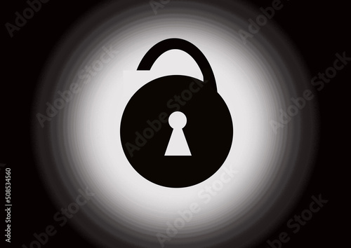 Padlock symbol on black white gray gradient circle background