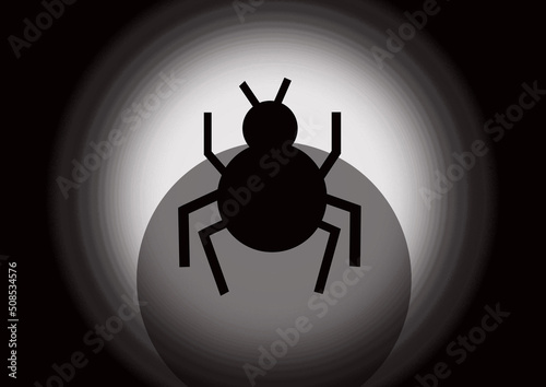 Insect symbol on black background and gradient white gray circle