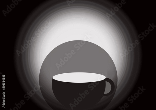 Isolated coffee cup. Black white gray circle gradient background