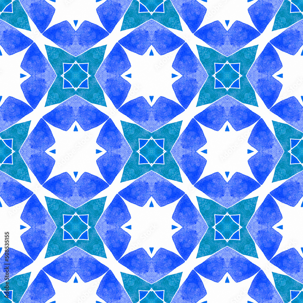Chevron watercolor pattern. Blue fantastic boho Chevron watercolor pattern. Blue fantastic boho