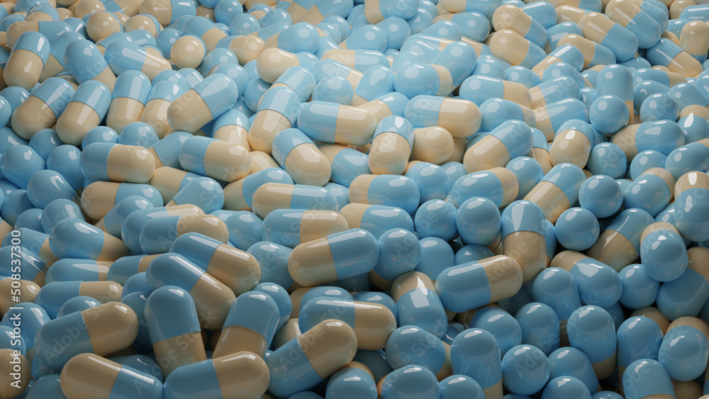 Fototapeta premium Light blue cream pills